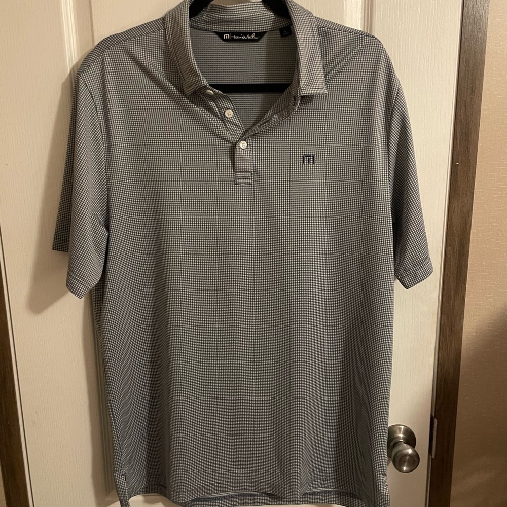 Travis Matthew Blue Checkered Golf Polo Shirt Size Large